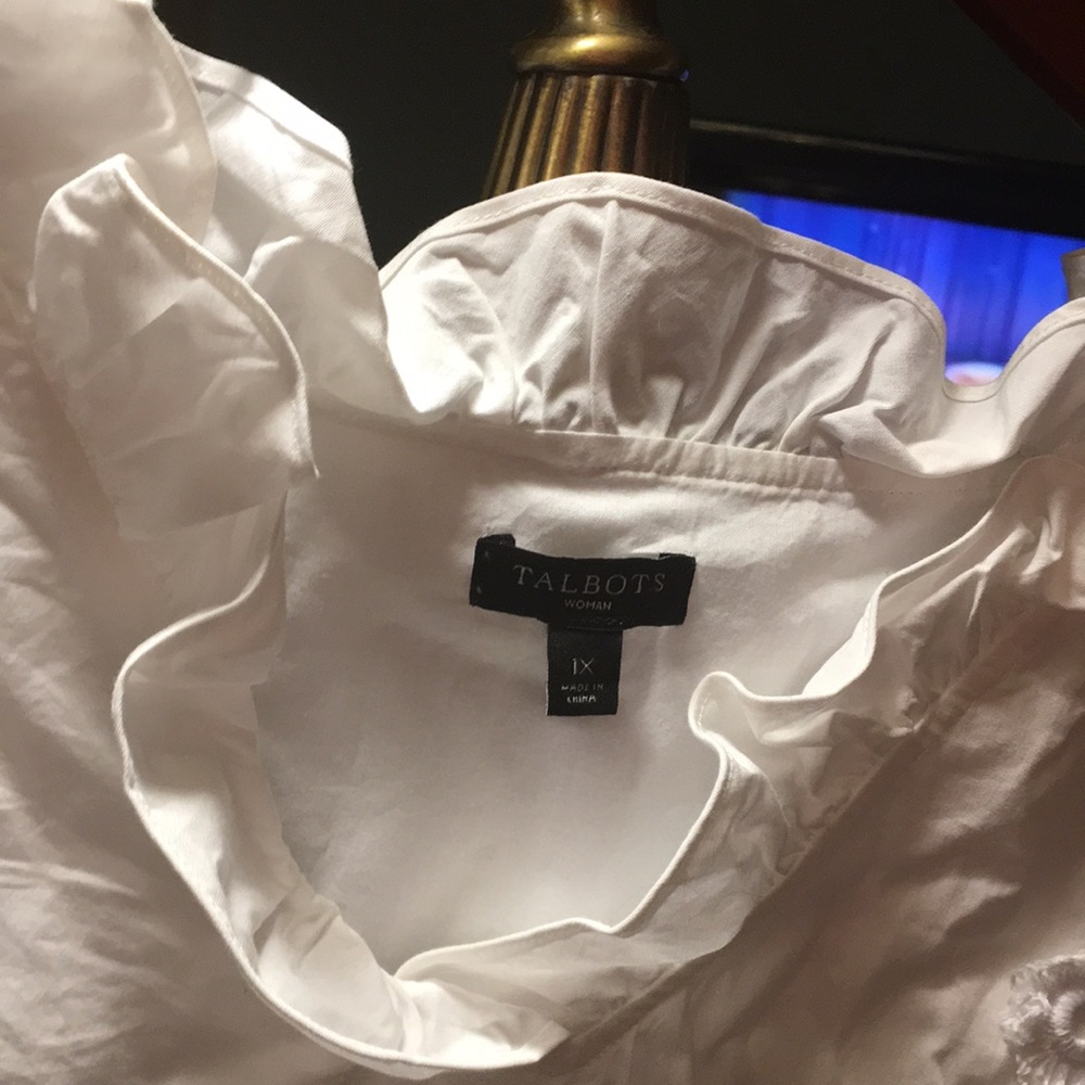 Talbots ruffles sleeveless blouse white